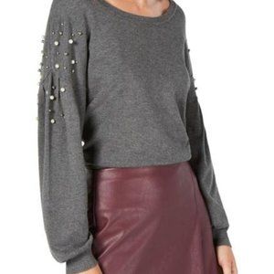 INC International Concepts Faux Pearl Stud Embellished Sweatshirt Gray S…